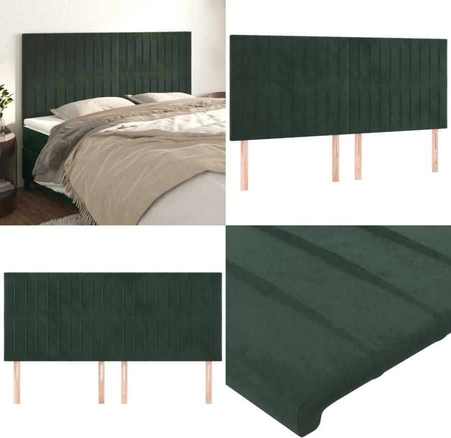VidaXL Hoofdborden 4 st 100x5x78 88 cm fluweel donkergroen Hoofdbord Hoofdborden Hoofdeinde Houten Hoofdbord