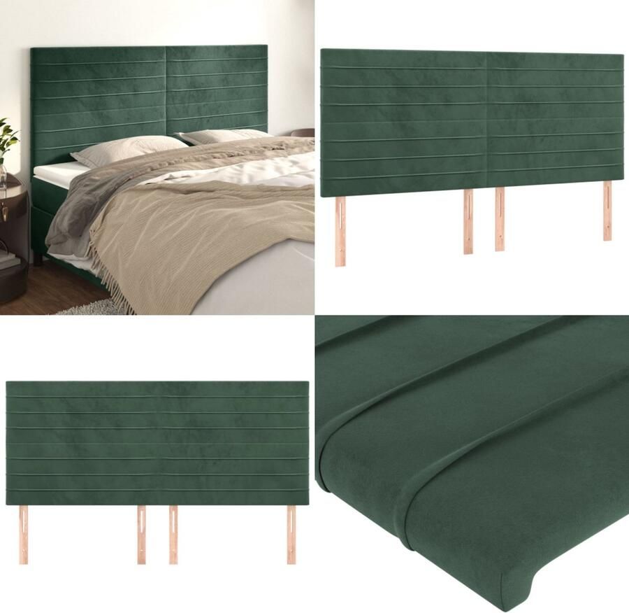 VidaXL Hoofdborden 4 st 100x5x78 88 cm fluweel donkergroen Hoofdbord Hoofdborden Hoofdeinde Houten Hoofdbord