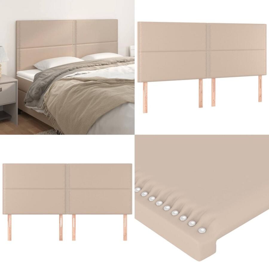 VidaXL Hoofdborden 4 st 100x5x78 88 cm kunstleer cappuccinokleurig Hoofdbord Hoofdborden Hoofdeinde Houten Hoofdbord