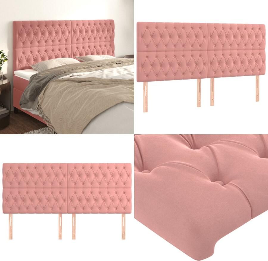 VidaXL Hoofdborden 4 st 100x7x78 88 cm fluweel roze