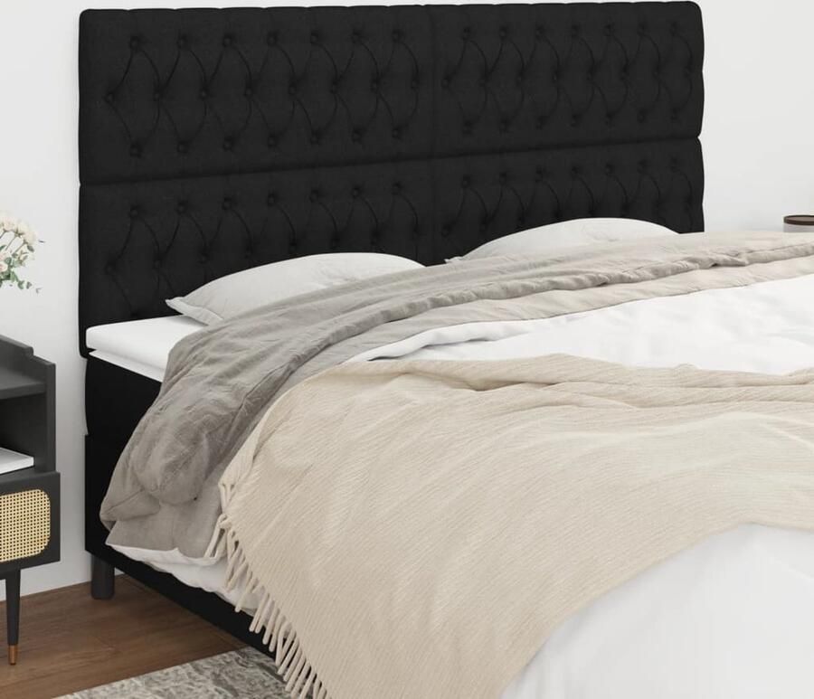 VidaXL Hoofdborden 4 st 100x7x78 88 cm Zwart Hoofd Bord Hoofdkussen Bed Accessoires Slaap Kamer Decoratie Zwart Hoofdbord Stoffen Hoofdbord Vintage Hoofdbord Minimalistisch Hoofdbord - Foto 2