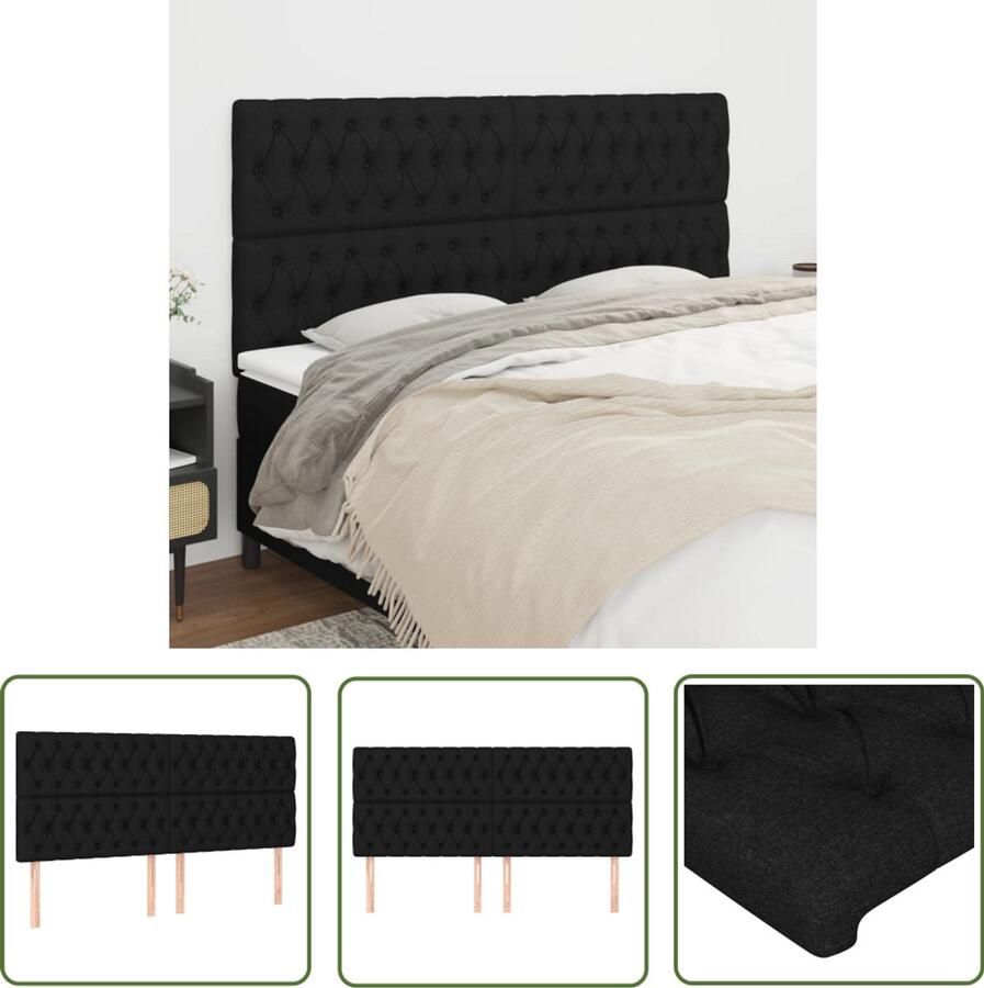 VidaXL Hoofdborden 4 st 100x7x78 88 cm Zwart Hoofd Bord Hoofdkussen Bed Accessoires Slaap Kamer Decoratie Zwart Hoofdbord Stoffen Hoofdbord Vintage Hoofdbord Minimalistisch Hoofdbord
