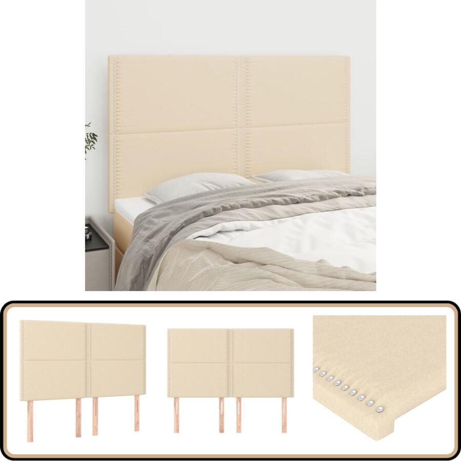VidaXL Hoofdborden 4 st 72x5x78 88 cm crèmekleurig Hoofd Bord Hoofdkussen Stoffen Hoofdbord Creme Kleur Bed Accessoires