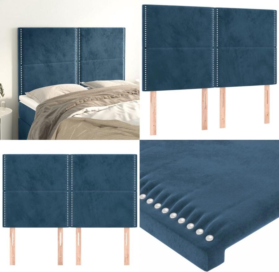 VidaXL Hoofdborden 4 st 72x5x78 88 cm fluweel donkerblauw Hoofdbord Hoofdborden Hoofdeinde Houten Hoofdbord