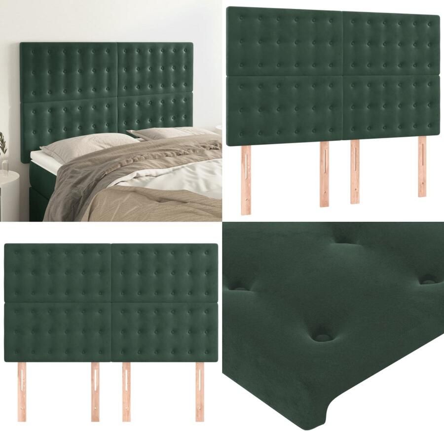VidaXL Hoofdborden 4 st 72x5x78 88 cm fluweel donkergroen Hoofdbord Hoofdborden Hoofdeinde Houten Hoofdbord