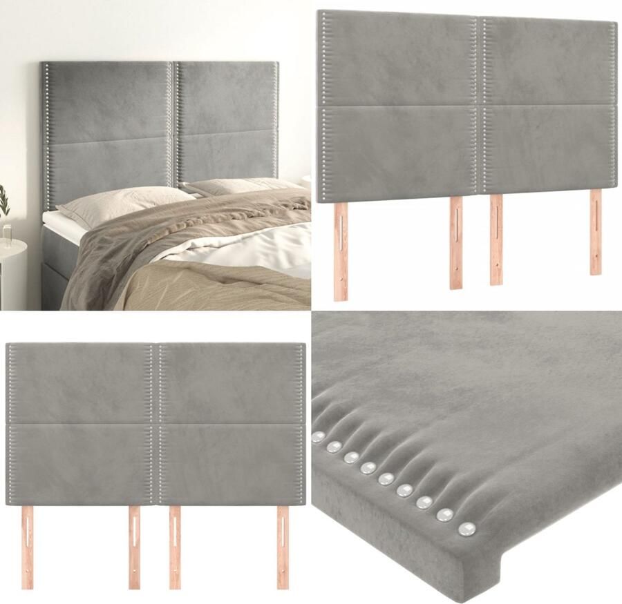 VidaXL Hoofdborden 4 st 72x5x78 88 cm fluweel lichtgrijs Hoofdbord Hoofdborden Hoofdeinde Houten Hoofdbord