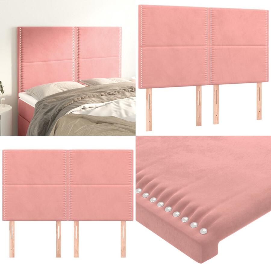 VidaXL Hoofdborden 4 st 72x5x78 88 cm fluweel roze Hoofdbord Hoofdborden Hoofdeinde Houten Hoofdbord