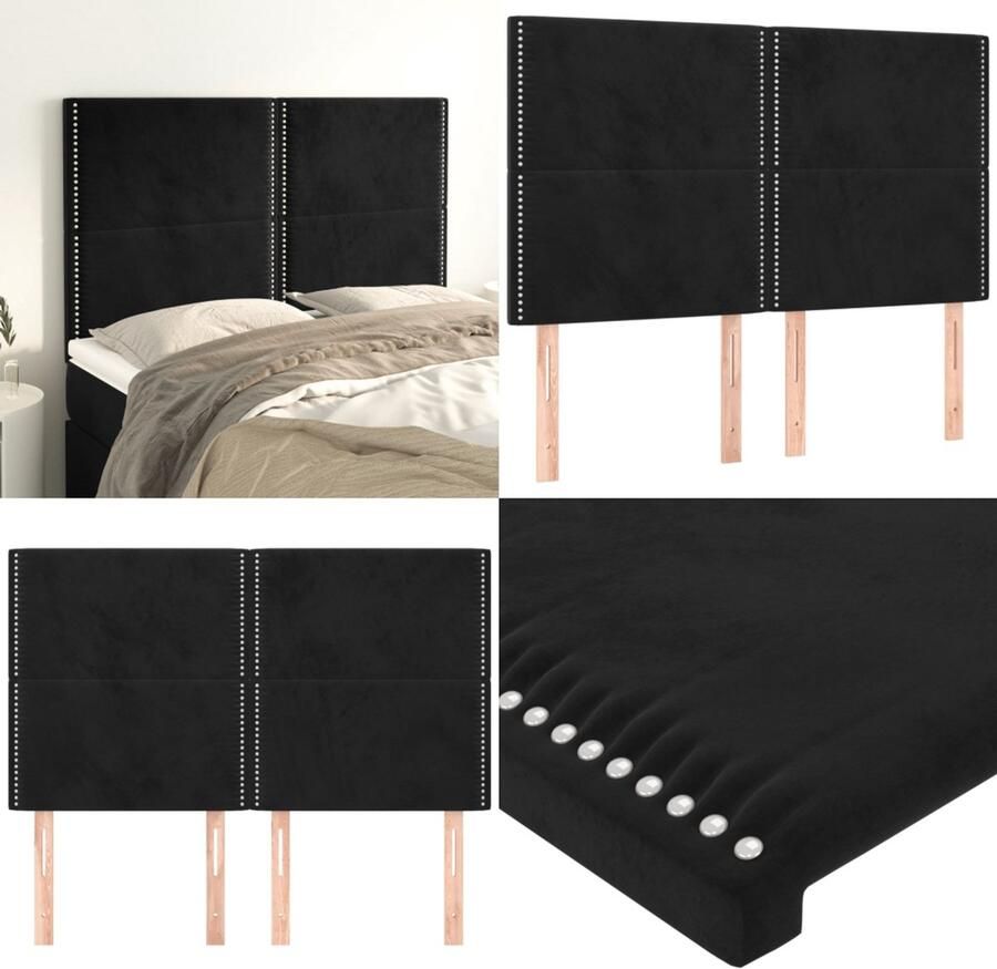 VidaXL Hoofdborden 4 st 72x5x78 88 cm fluweel zwart Hoofdbord Hoofdborden Hoofdeinde Houten Hoofdbord