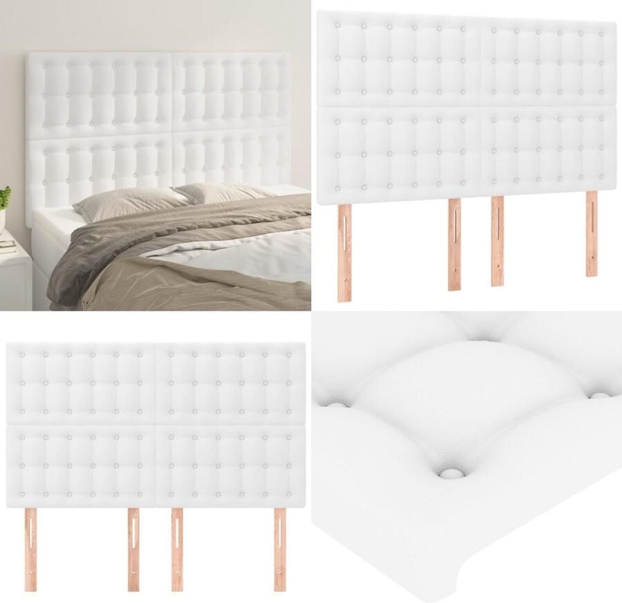 VidaXL Hoofdborden 4 st 72x5x78 88 cm kunstleer wit Hoofdbord Hoofdborden Hoofdeinde Houten Hoofdbord