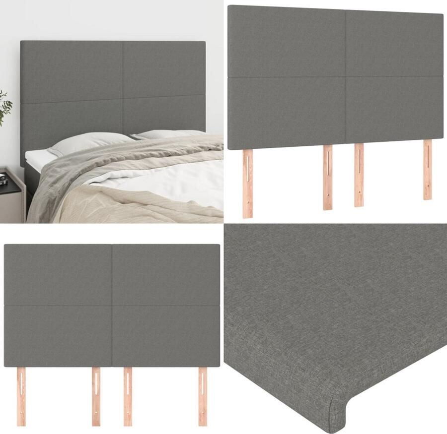 VidaXL Hoofdborden 4 st 72x5x78 88 cm stof donkergrijs Hoofdbord Hoofdborden Hoofdeinde Houten Hoofdbord