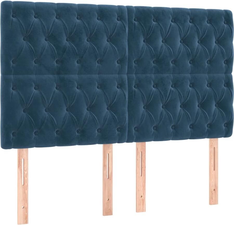 VidaXL Hoofdborden 4 st 72x7x78 88 cm fluweel donkerblauw - Foto 2