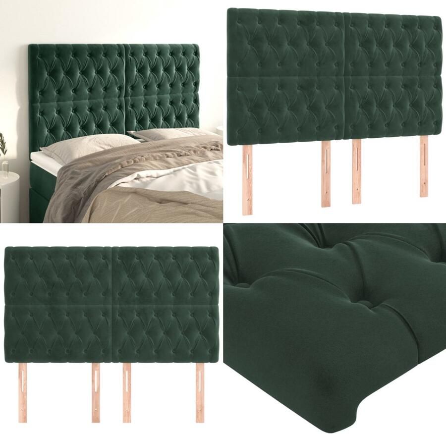 VidaXL Hoofdborden 4 st 72x7x78 88 cm fluweel donkergroen Hoofdbord Hoofdborden Hoofdeinde Houten Hoofdbord