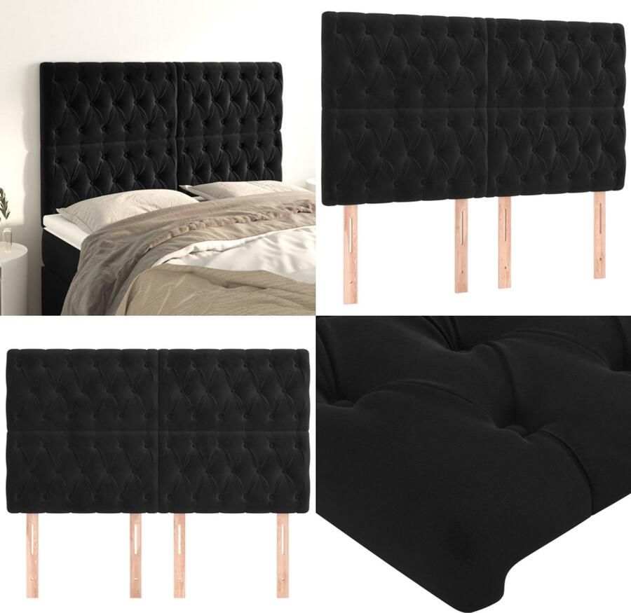 VidaXL Hoofdborden 4 st 72x7x78 88 cm fluweel zwart Hoofdbord Hoofdborden Hoofdeinde Houten Hoofdbord