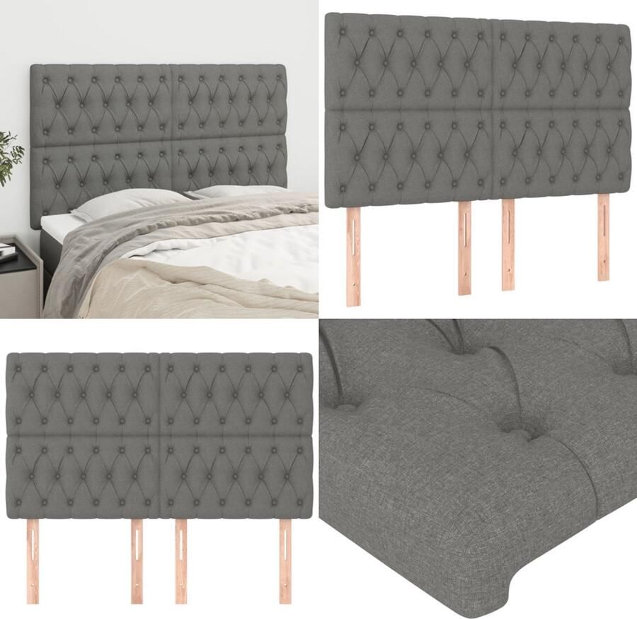 VidaXL Hoofdborden 4 st 72x7x78 88 cm stof donkergrijs Hoofdbord Hoofdborden Hoofdeinde Houten Hoofdbord