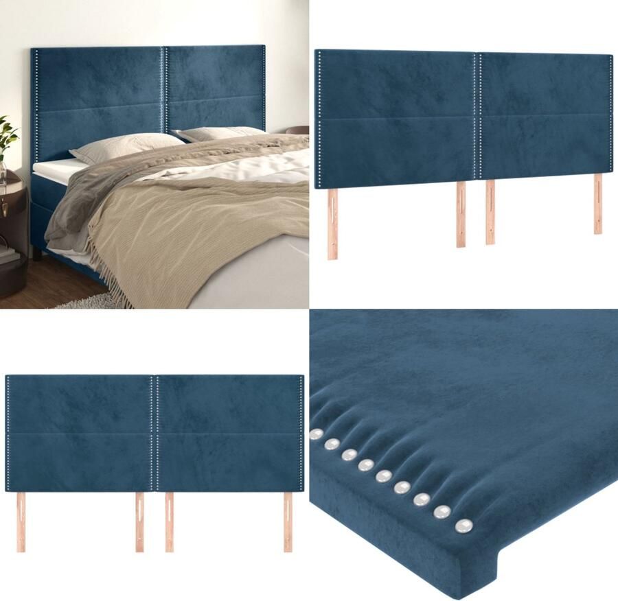 VidaXL Hoofdborden 4 st 80x5x78 88 cm fluweel donkerblauw Hoofdbord Hoofdborden Hoofdeinde Houten Hoofdbord