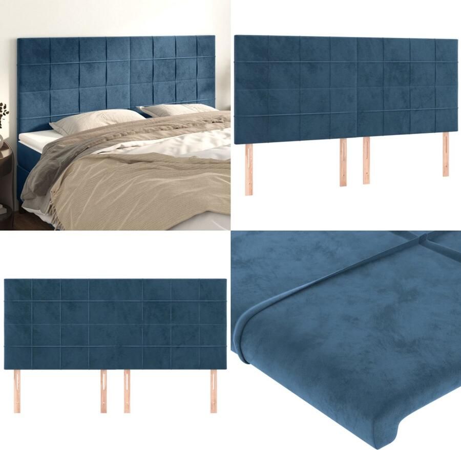 VidaXL Hoofdborden 4 st 80x5x78 88 cm fluweel donkerblauw Hoofdbord Hoofdborden Hoofdeinde Houten Hoofdbord