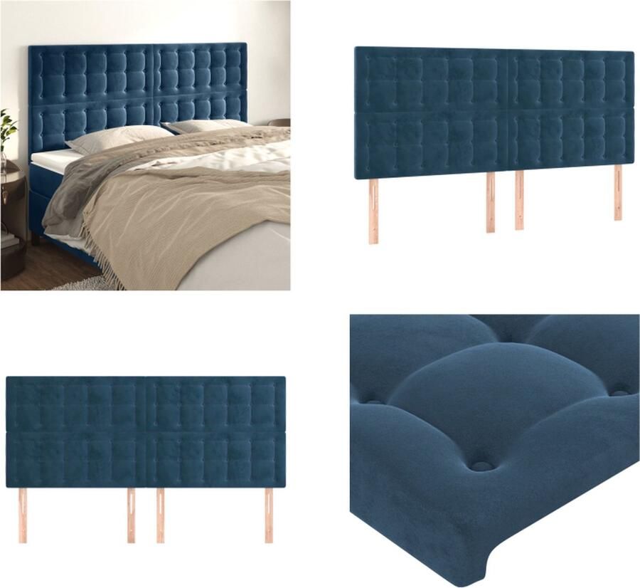 VidaXL Hoofdborden 4 st 80x5x78 88 cm fluweel donkerblauw Hoofdbord Hoofdborden Hoofdeinde Houten Hoofdbord