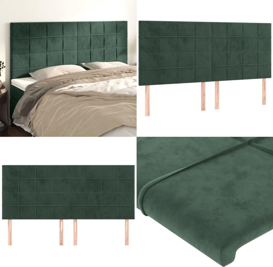 VidaXL Hoofdborden 4 st 80x5x78 88 cm fluweel donkergroen Hoofdbord Hoofdborden Hoofdeinde Houten Hoofdbord - Foto 2
