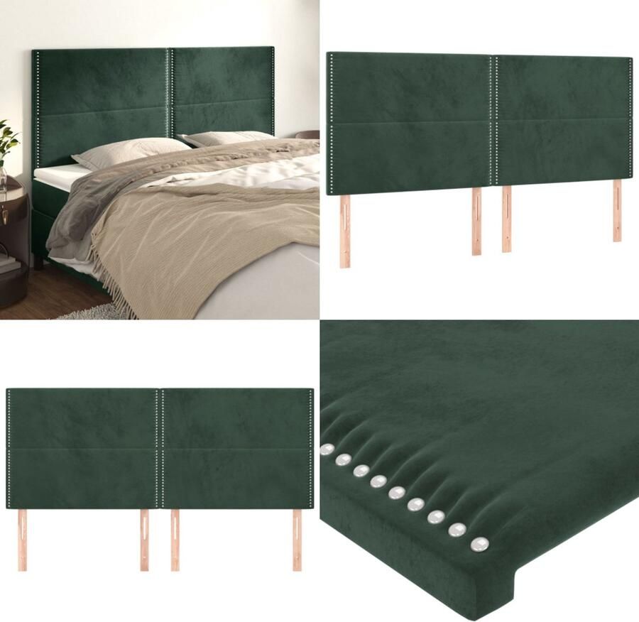 VidaXL Hoofdborden 4 st 80x5x78 88 cm fluweel donkergroen Hoofdbord Hoofdborden Hoofdeinde Houten Hoofdbord