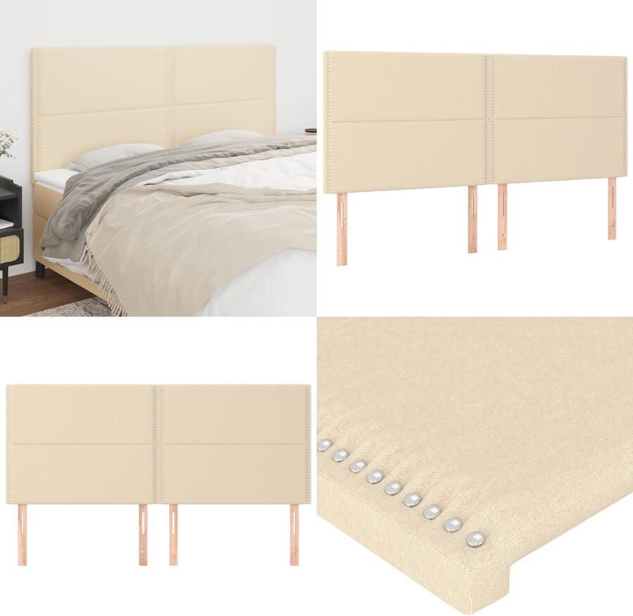 VidaXL Hoofdborden 4 st 80x5x78 88 cm stof crèmekleurig Hoofdbord Hoofdborden Hoofdeinde Houten Hoofdbord