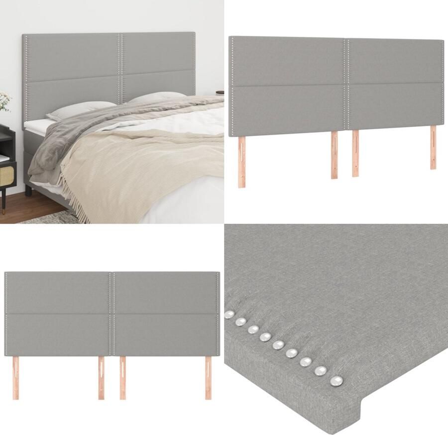 VidaXL Hoofdborden 4 st 80x5x78 88 cm stof lichtgrijs Hoofdbord Hoofdborden Hoofdeinde Houten Hoofdbord