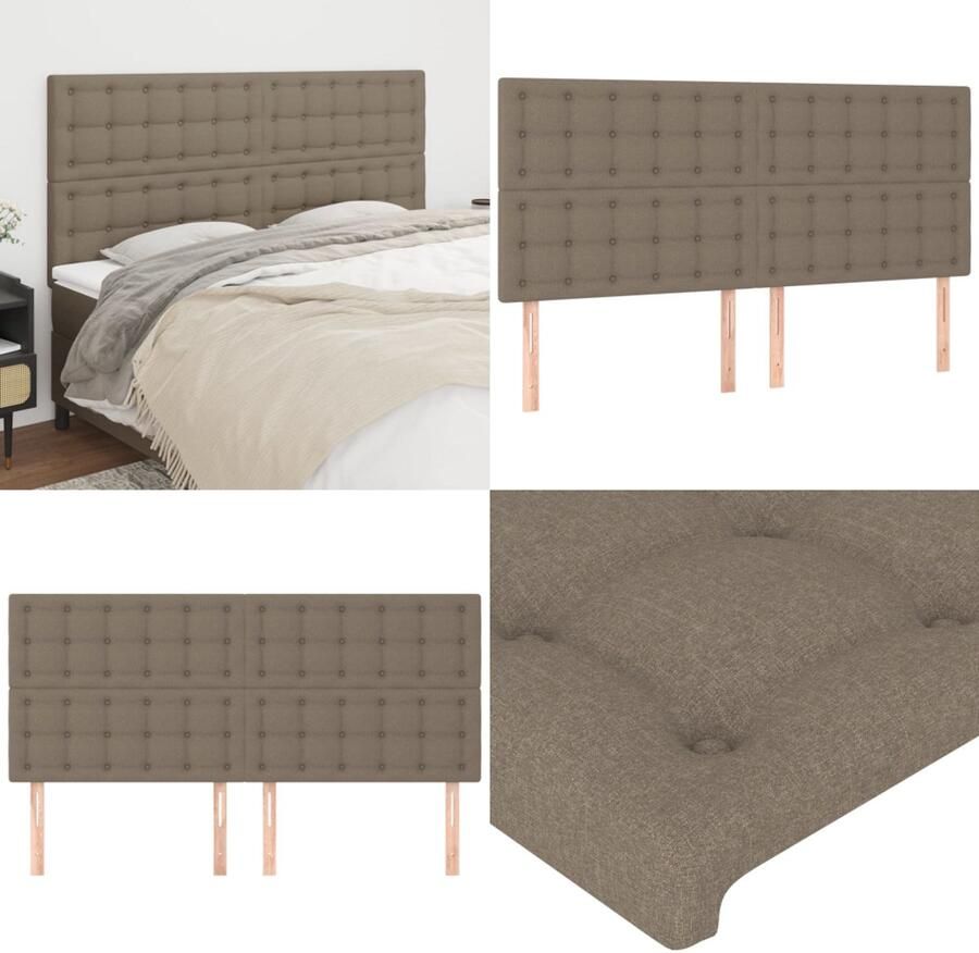 VidaXL Hoofdborden 4 st 80x5x78 88 cm stof taupe Hoofdbord Hoofdborden Hoofdeinde Houten Hoofdbord