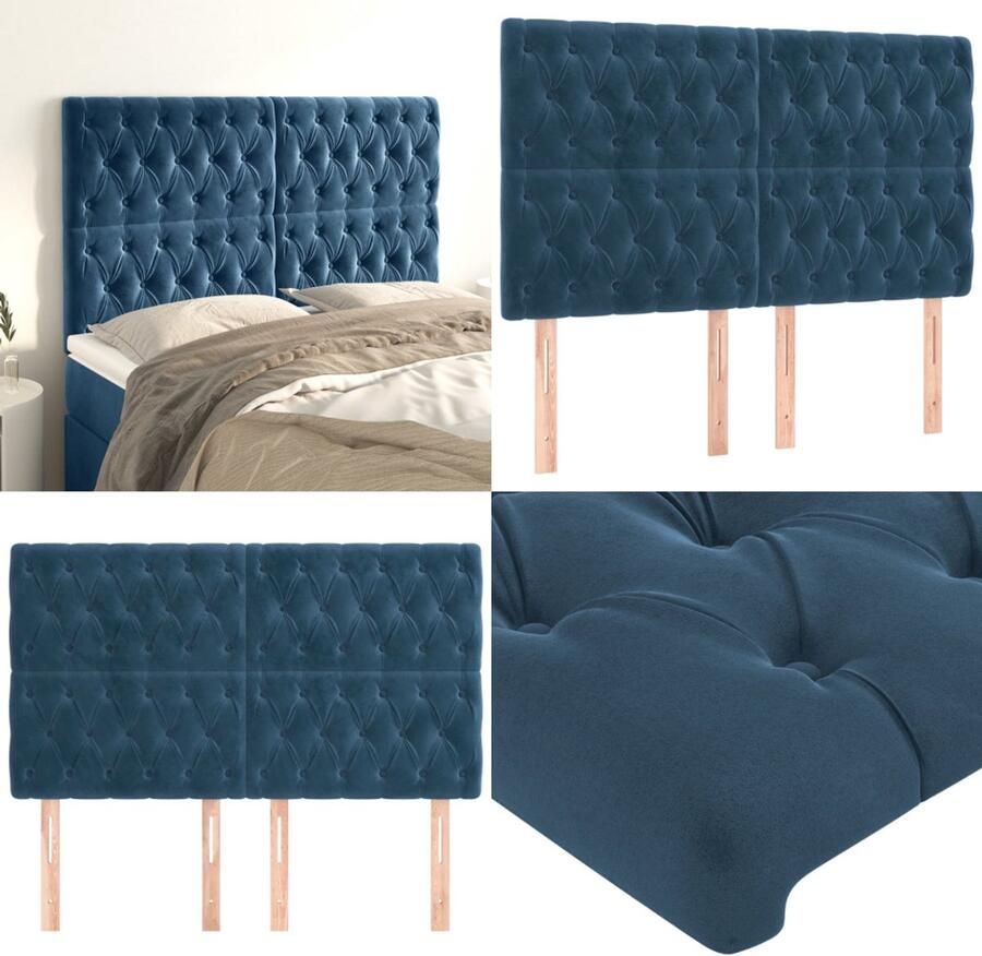 VidaXL Hoofdborden 4 st 80x7x78 88 cm fluweel donkerblauw Hoofdbord Hoofdborden Hoofdeinde Houten Hoofdbord