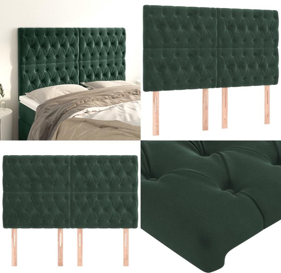 VidaXL Hoofdborden 4 st 80x7x78 88 cm fluweel donkergroen Hoofdbord Hoofdborden Hoofdeinde Houten Hoofdbord