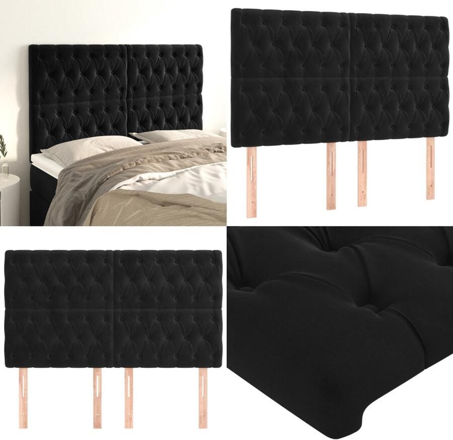 VidaXL Hoofdborden 4 st 80x7x78 88 cm fluweel zwart Hoofdbord Hoofdborden Hoofdeinde Houten Hoofdbord