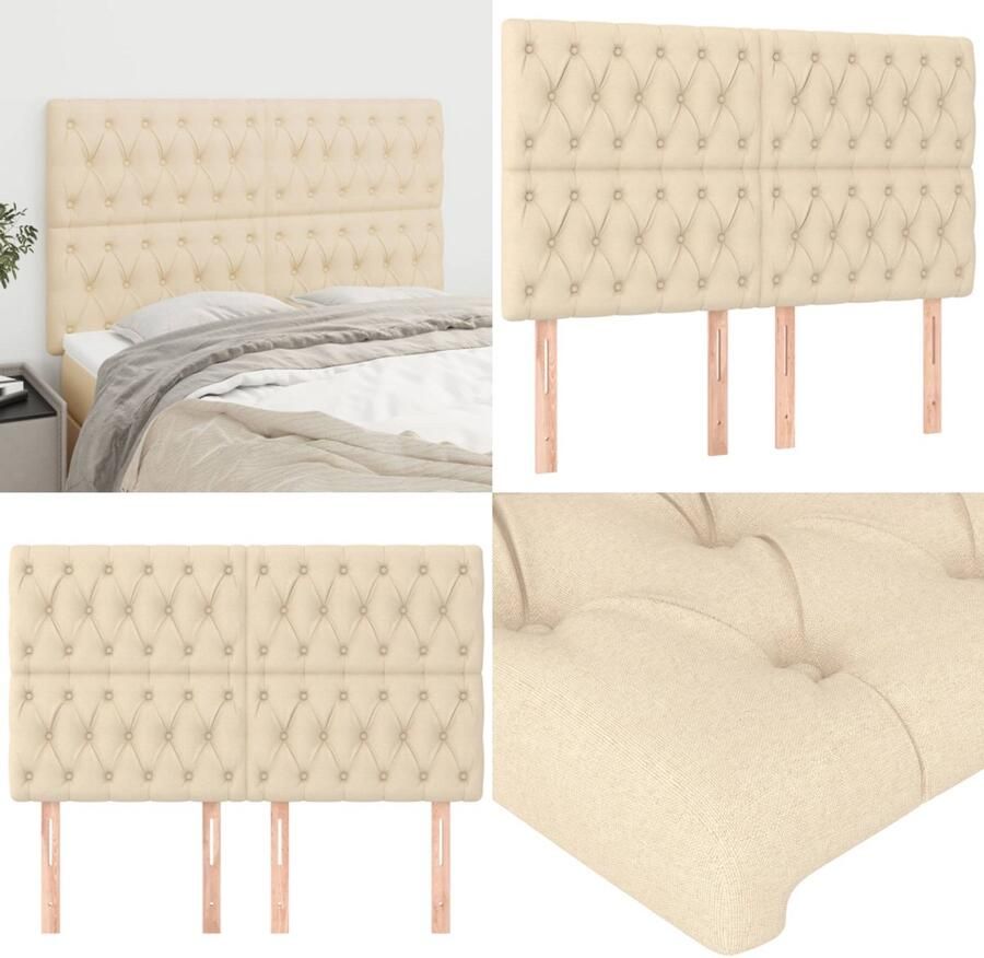 VidaXL Hoofdborden 4 st 80x7x78 88 cm stof crèmekleurig Hoofdbord Hoofdborden Hoofdeinde Houten Hoofdbord