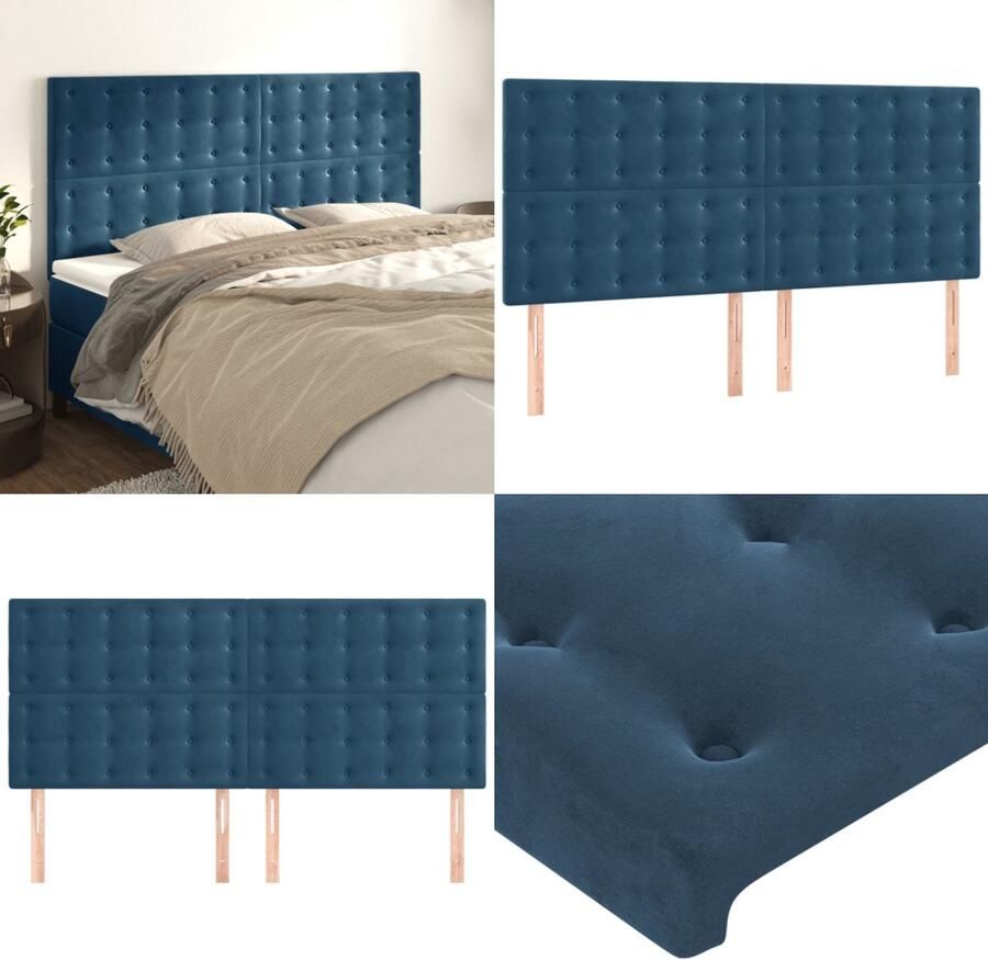 VidaXL Hoofdborden 4 st 90x5x78 88 cm fluweel donkerblauw Hoofdbord Hoofdborden Hoofdeinde Houten Hoofdbord