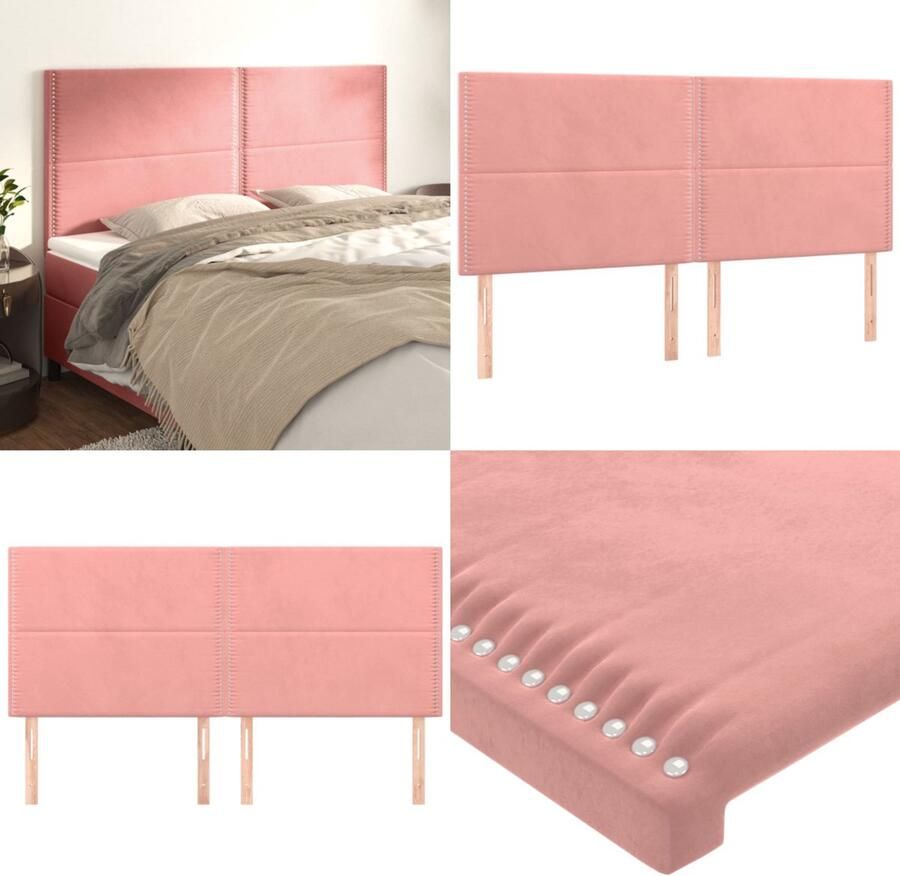 VidaXL Hoofdborden 4 st 90x5x78 88 cm fluweel roze Hoofdbord Hoofdborden Hoofdeinde Houten Hoofdbord