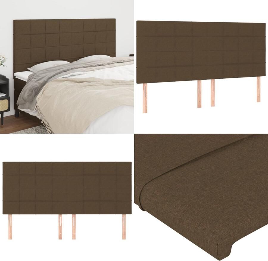 VidaXL Hoofdborden 4 st 90x5x78 88 cm stof donkerbruin Hoofdbord Hoofdborden Hoofdeinde Houten Hoofdbord
