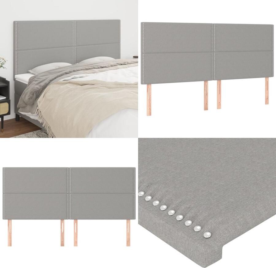 VidaXL Hoofdborden 4 st 90x5x78 88 cm stof lichtgrijs Hoofdbord Hoofdborden Hoofdeinde Houten Hoofdbord