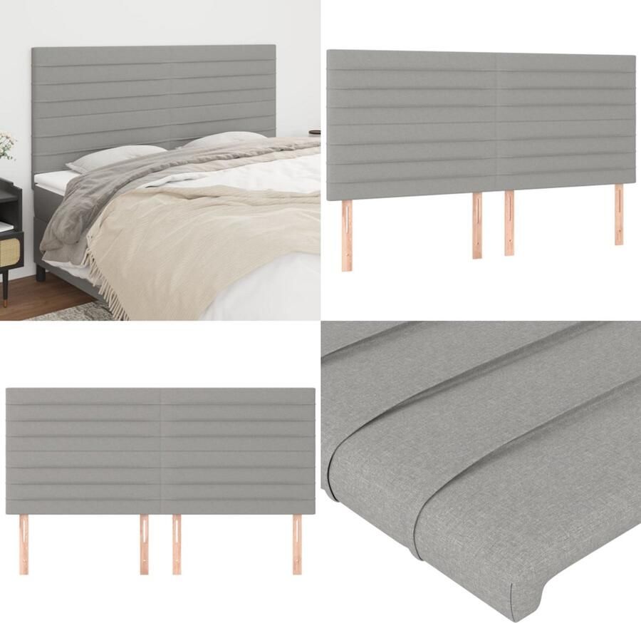 VidaXL Hoofdborden 4 st 90x5x78 88 cm stof lichtgrijs Hoofdbord Hoofdborden Hoofdeinde Houten Hoofdbord