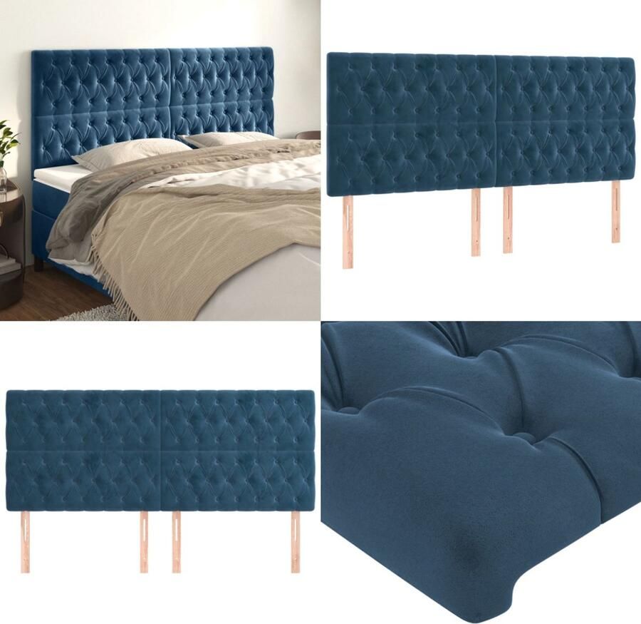 VidaXL Hoofdborden 4 st 90x7x78 88 cm fluweel donkerblauw Hoofdbord Hoofdborden Hoofdeinde Houten Hoofdbord