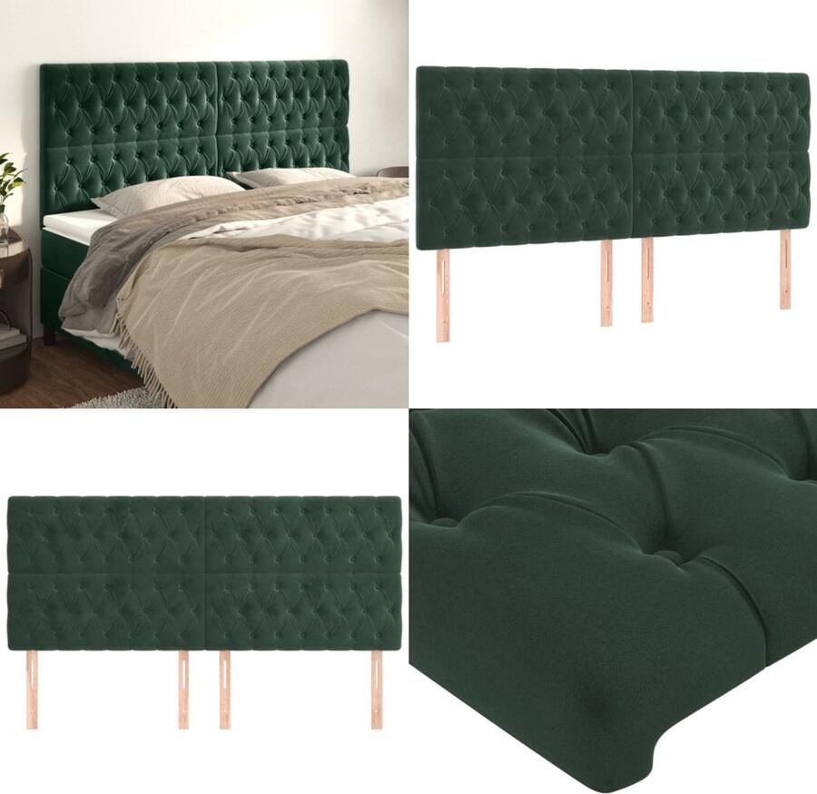 VidaXL Hoofdborden 4 st 90x7x78 88 cm fluweel donkergroen Hoofdbord Hoofdborden Hoofdeinde Houten Hoofdbord