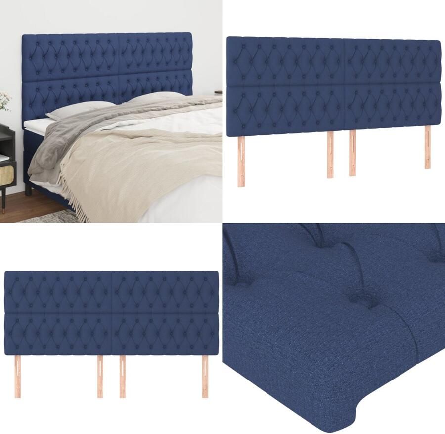VidaXL Hoofdborden 4 st 90x7x78 88 cm stof blauw Hoofdbord Hoofdborden Hoofdeinde Houten Hoofdbord