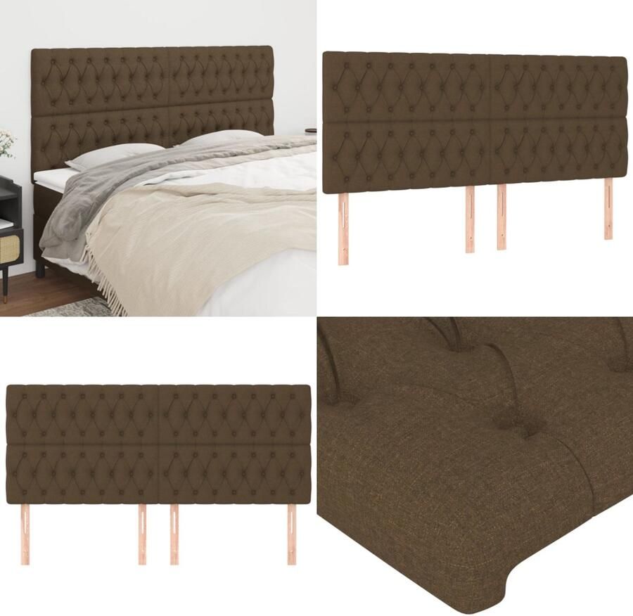 VidaXL Hoofdborden 4 st 90x7x78 88 cm stof donkerbruin Hoofdbord Hoofdborden Hoofdeinde Houten Hoofdbord