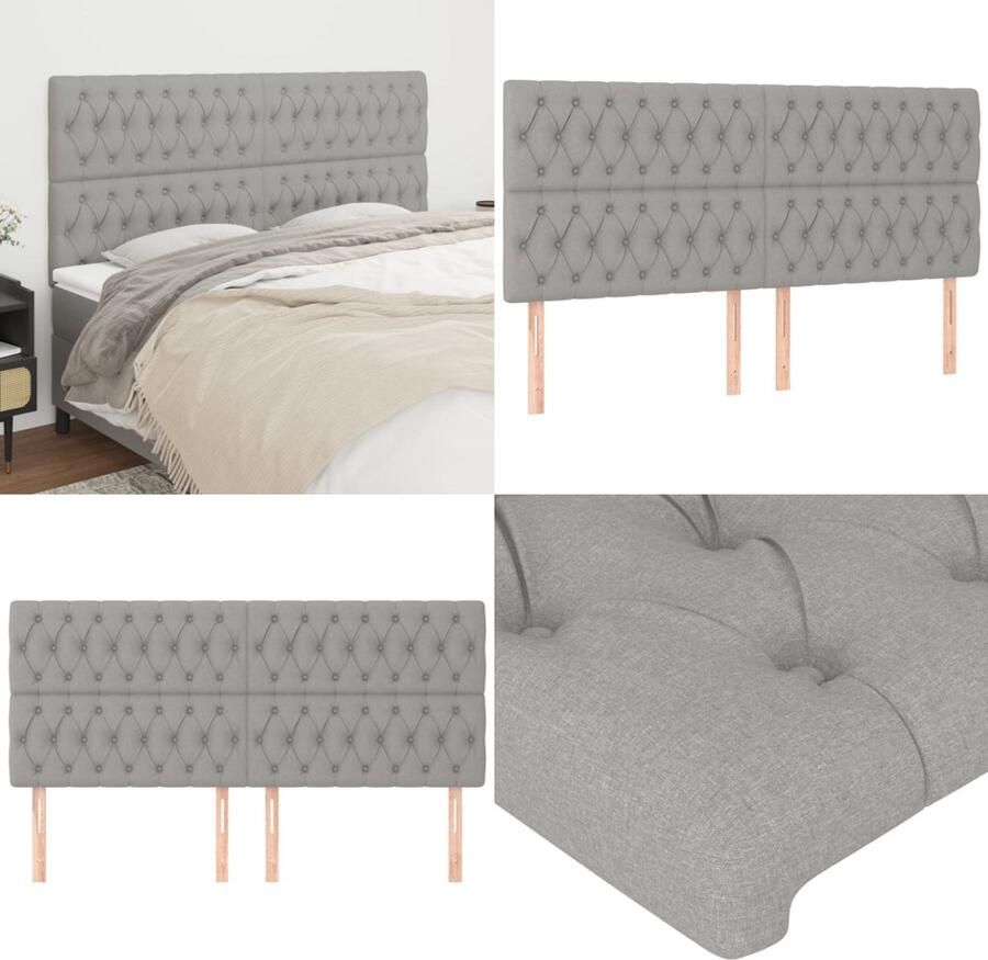 VidaXL Hoofdborden 4 st 90x7x78 88 cm stof lichtgrijs Hoofdbord Hoofdborden Hoofdeinde Houten Hoofdbord