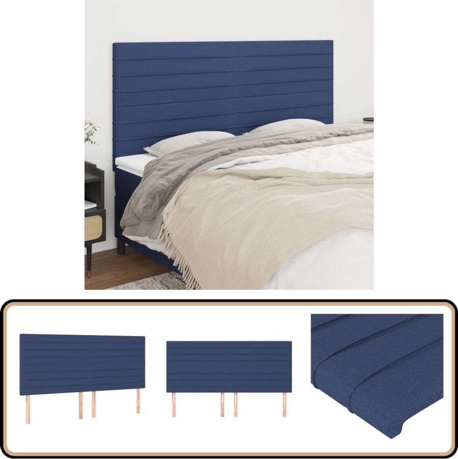 VidaXL Hoofdborden Stof Blauw Set van 4 Hoofd Bord Bed Accessoires Hoofdeinde Slaap Kamer Meubels Blauwe Hoofdborden