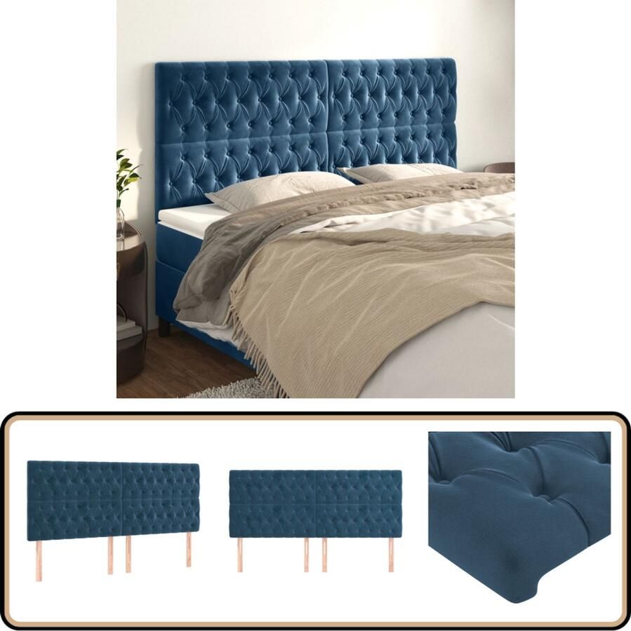 VidaXL Hoofdborden 4 st Fluweel Donkerblauw Hoofd Bord Hoofdeinde Velvet Blauw Bed Accessoires