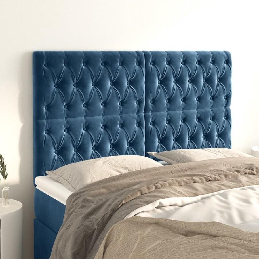 VidaXL Hoofdborden Set Fluweel 72x7x78 88 cm 4 stuks Hoofdboard Fluweel Donkere Kleuren Hoofdbord Blauw Beddecoratie Bedroom Decor Slaapkamervloer - Foto 2