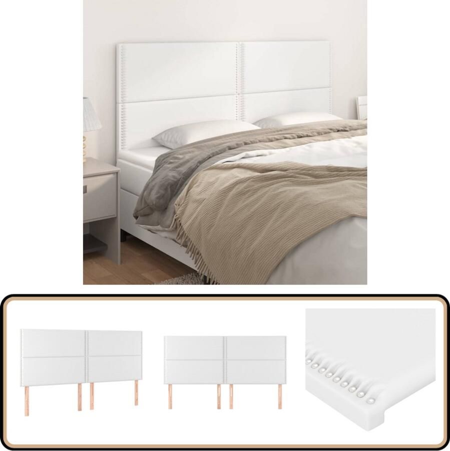 VidaXL Hoofdborden 4 stuks Kunstleer Wit Hoofd Bord Hoofdkussen Beddecoratie Slaap Accessoires Kunstleder Witte Kamer Modern Interieur