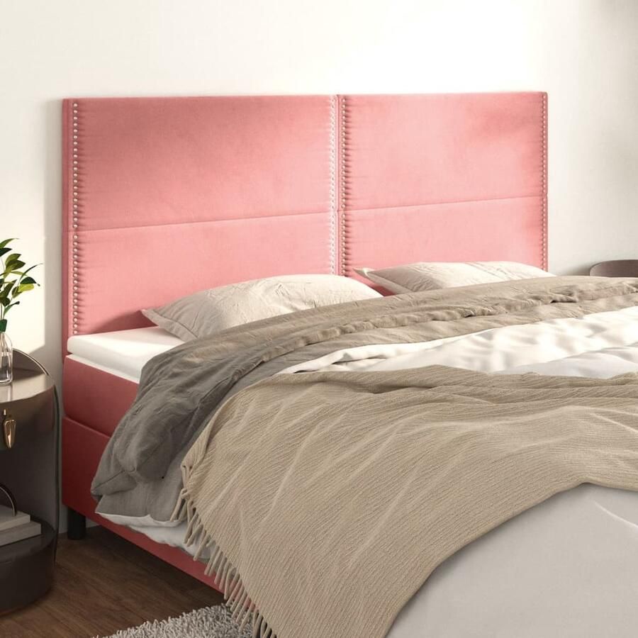VidaXL Hoofdborden Set van 4 Fluweel Roze Hoofd Bord Hoofdkussen Beddecoratie Velvet Roze Luxe Comfort Leeshoek - Foto 2