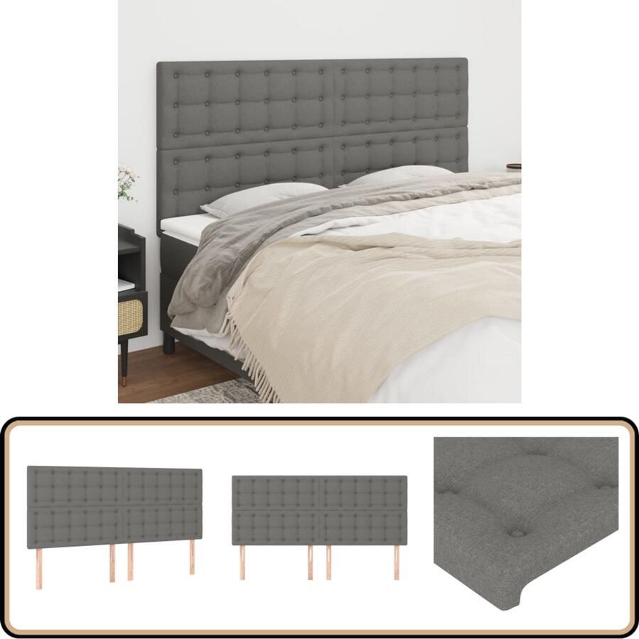 VidaXL Hoofdborden 4 stuks 80x5x78 88 cm Donkergrijs Hoofd Bord Hoofdeinde Bed Accessoires Stoffen Hoofdborden Donkere Kleuren Comfortabel