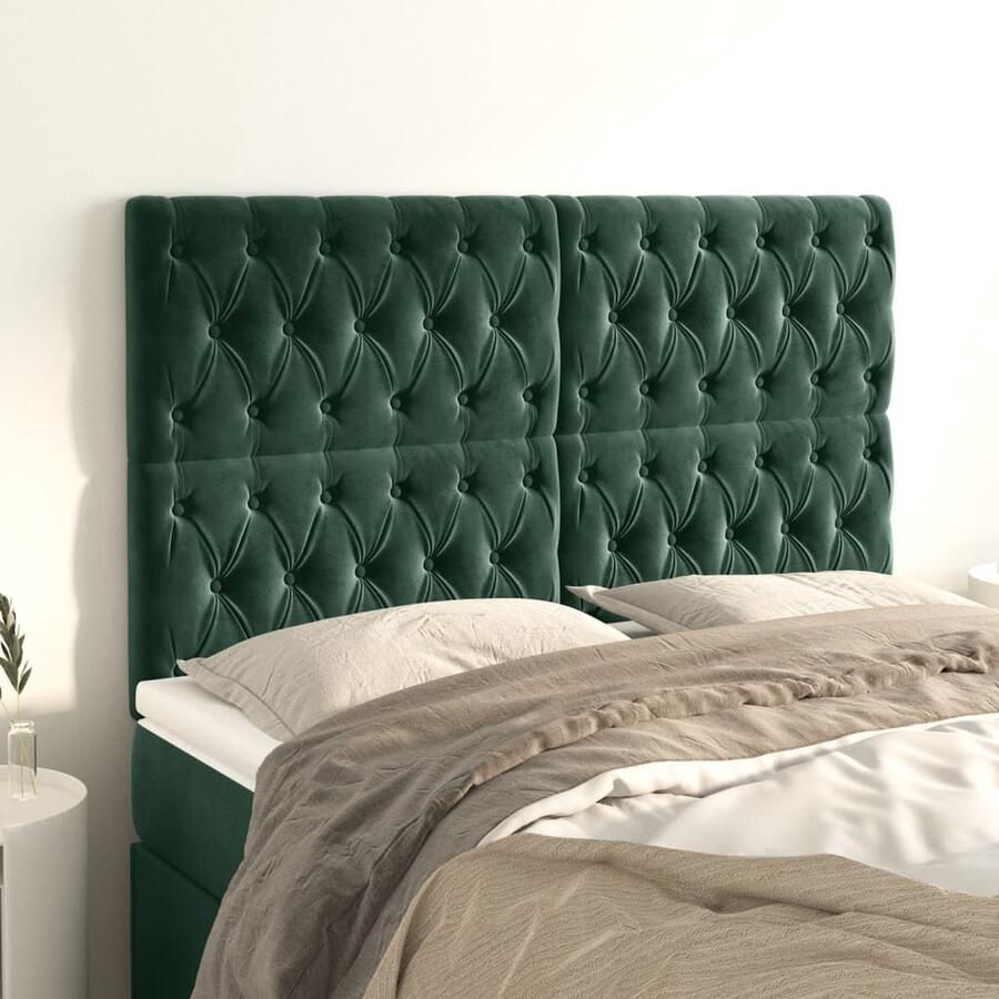 VidaXL Hoofdborden Fluweel Donkergroen 4 stuks Hoofd Bord Hoofdkussen Beddecoratie Velvet Groen Luxe - Foto 2