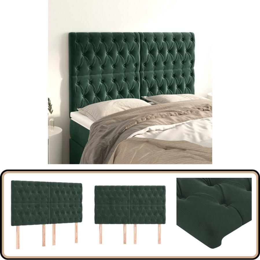 VidaXL Hoofdborden 4 st 72x7x78 88 cm fluweel donkergroen