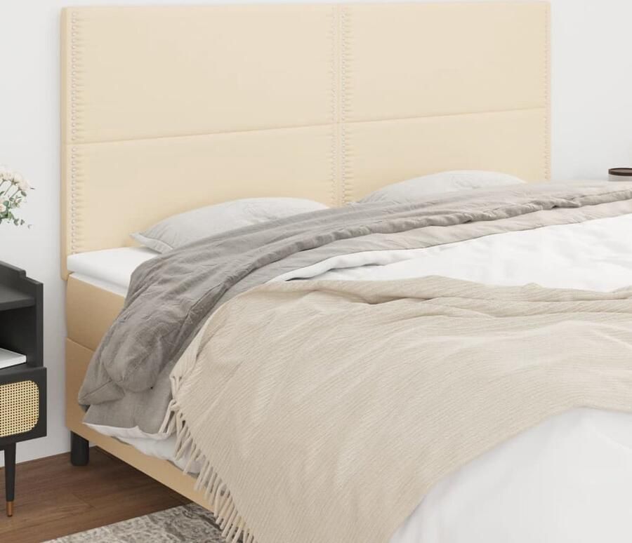 VidaXL Hoofdborden 4 stuks 80x5x78 88 cm Crème Hoofd Bord Hoofdeinde Beddecoratie Stoffen Hoofdbord Klassiek Hoofdbord Creme Kleur Bedroom Decor - Foto 3