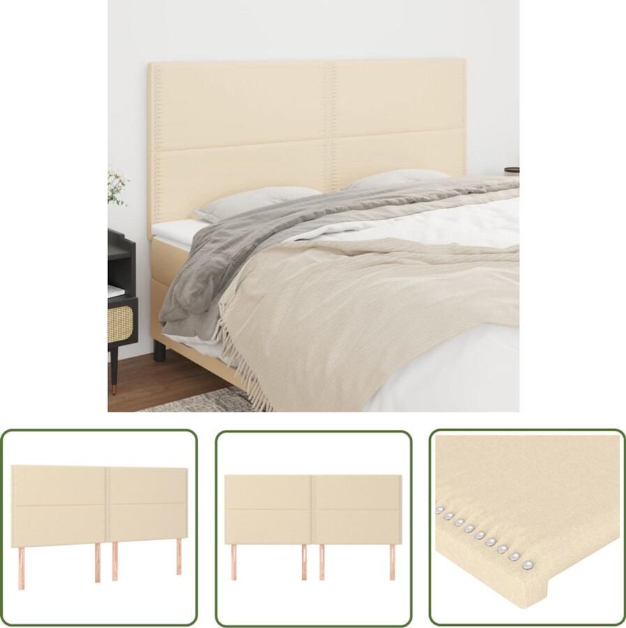 VidaXL Hoofdborden 4 stuks 80x5x78 88 cm Crème Hoofd Bord Hoofdeinde Beddecoratie Stoffen Hoofdbord Klassiek Hoofdbord Creme Kleur Bedroom Decor - Foto 2